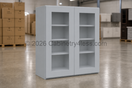 Gray Shaker Wall Cabinet Double Glass Doors 42″H