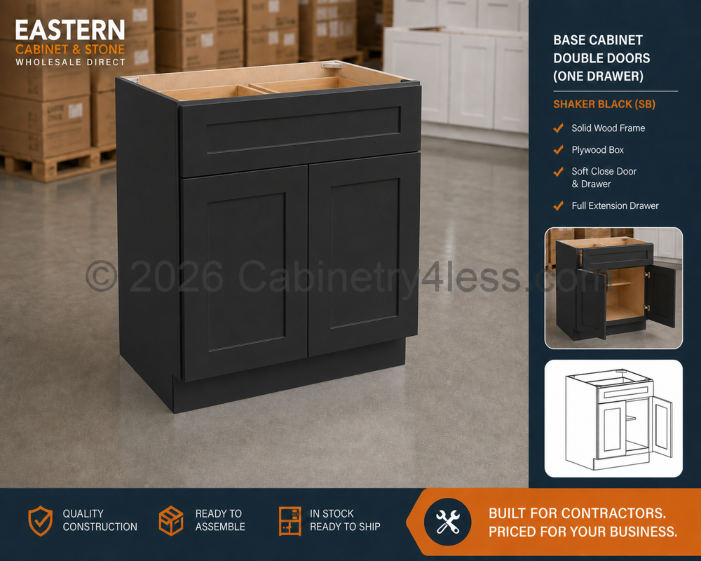 Iron Black Base Cabinet Double Doors (One Drawer)
