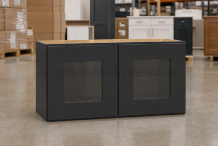 Iron Black Wall Cabinet Double Glass Doors 12″H