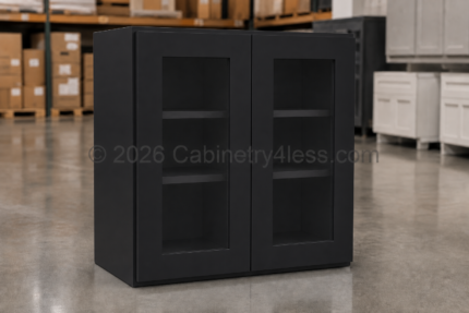 Iron Black Wall Cabinet Double Glass Doors 30″H