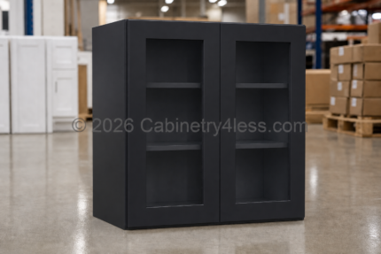 Iron Black Wall Cabinet Double Glass Doors 36″H