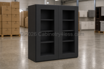Iron Black Wall Cabinet Double Glass Doors 42″H