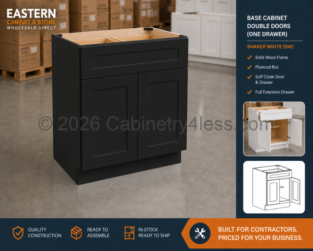 Matte Black Base Cabinet Double Doors (One Drawer)