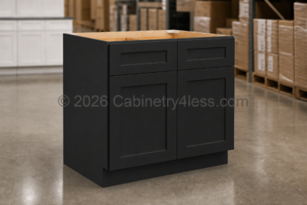 Matte Black Base Cabinet Double Doors (Two Drawers)