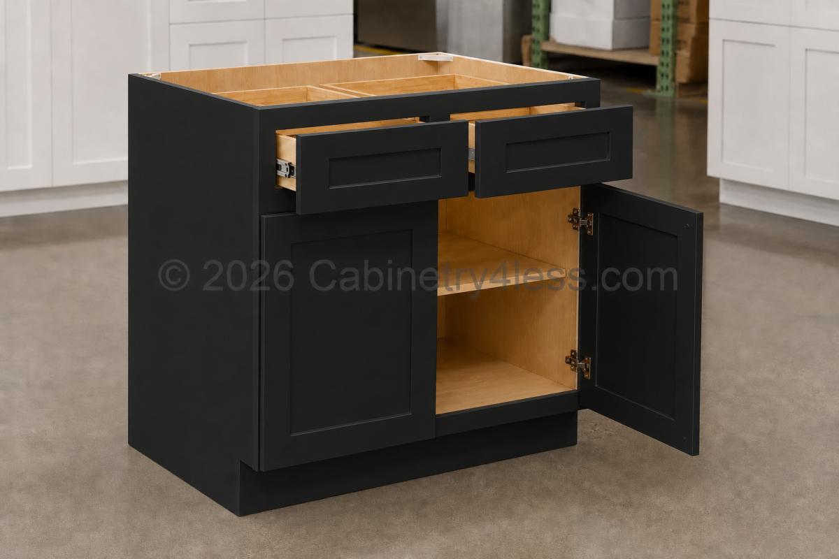 Matte Black Base Cabinet Double Doors (Two Drawers)