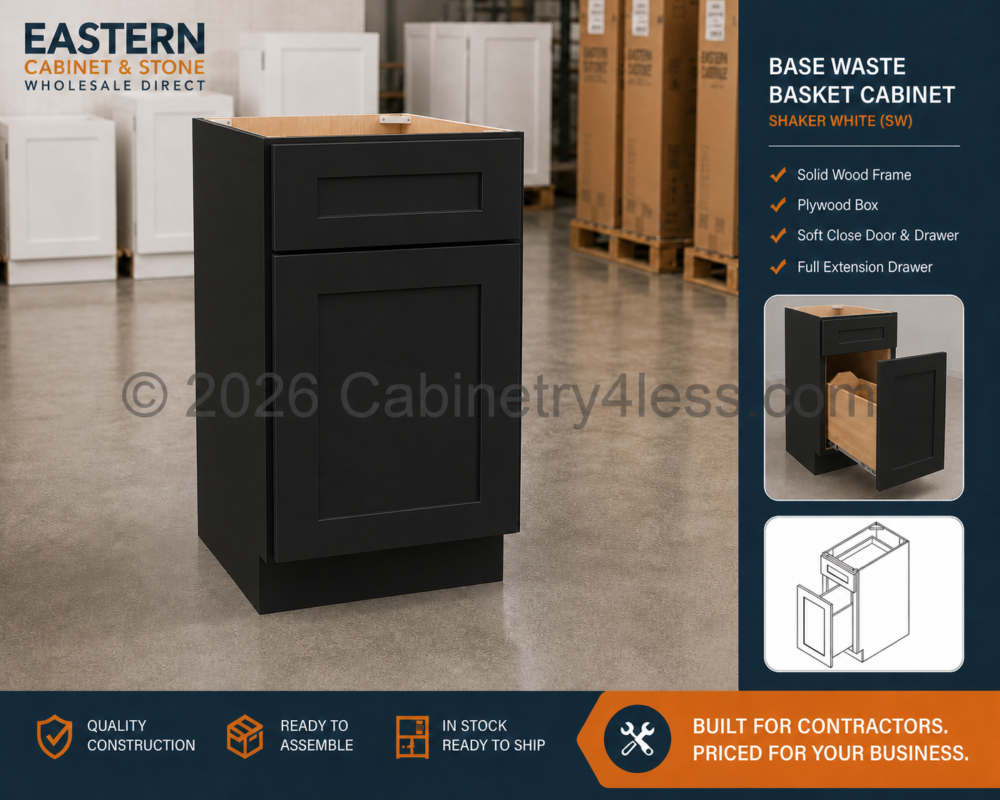 MB-BWB18 – Matte Black Base Waste Basket Cabinet (BWB18)